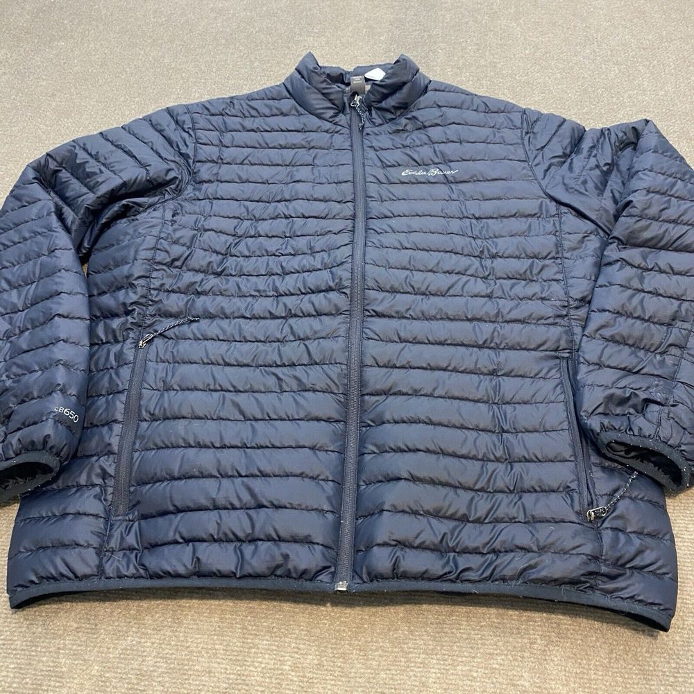 Eddie Bauer EB650 Jacket Mens Large Navy Blue Down Puffer Full Zip Lightweight